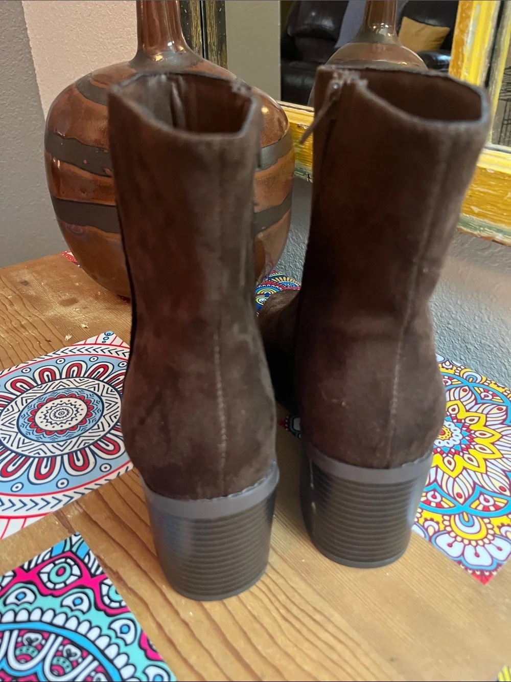 MIA (Buckle)Dark Brown Suede Block Heel Ankle Boots NEW size 8.0 women’s
